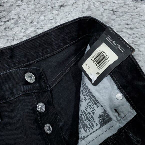 Levi's Premium 501 '81 Mom Jeans Black Distressed Size 25x31 High Rise Tapered - Picture 6 of 12
